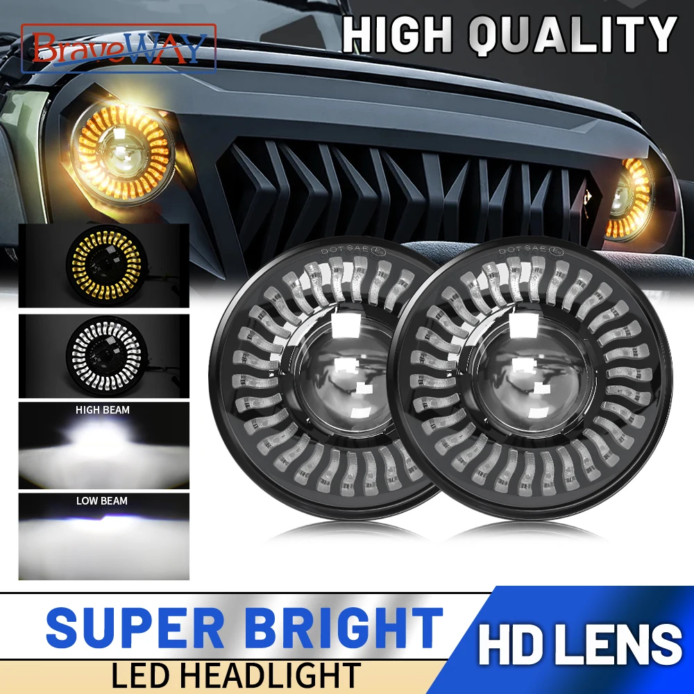 

7 Inch Round LED Headlight For Jeep Wrangler JK JL CJ Chevy Ford GMC Dodge Mazda Nissan Mack VW etc H6024 Hi/Low Sealed Beam