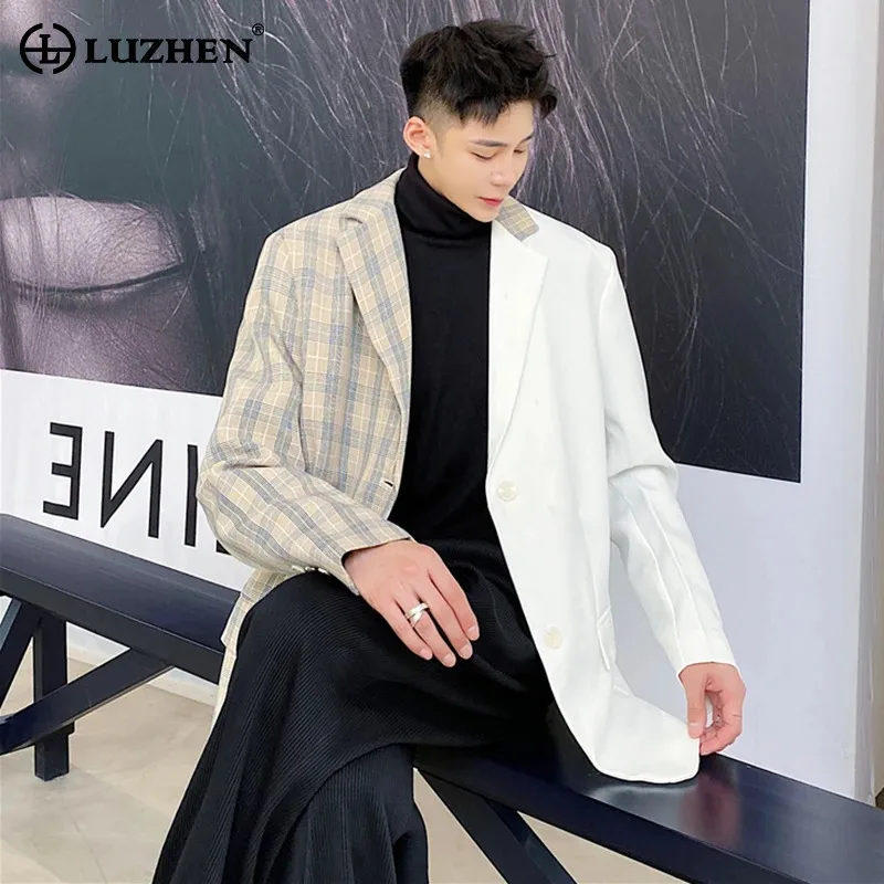 

LUZHEN 2024 Autumn Fashion Original Color Contrast Design Patchwork Casual Blazer Coat Men Trendy High Street Suit Jacket LZ5302