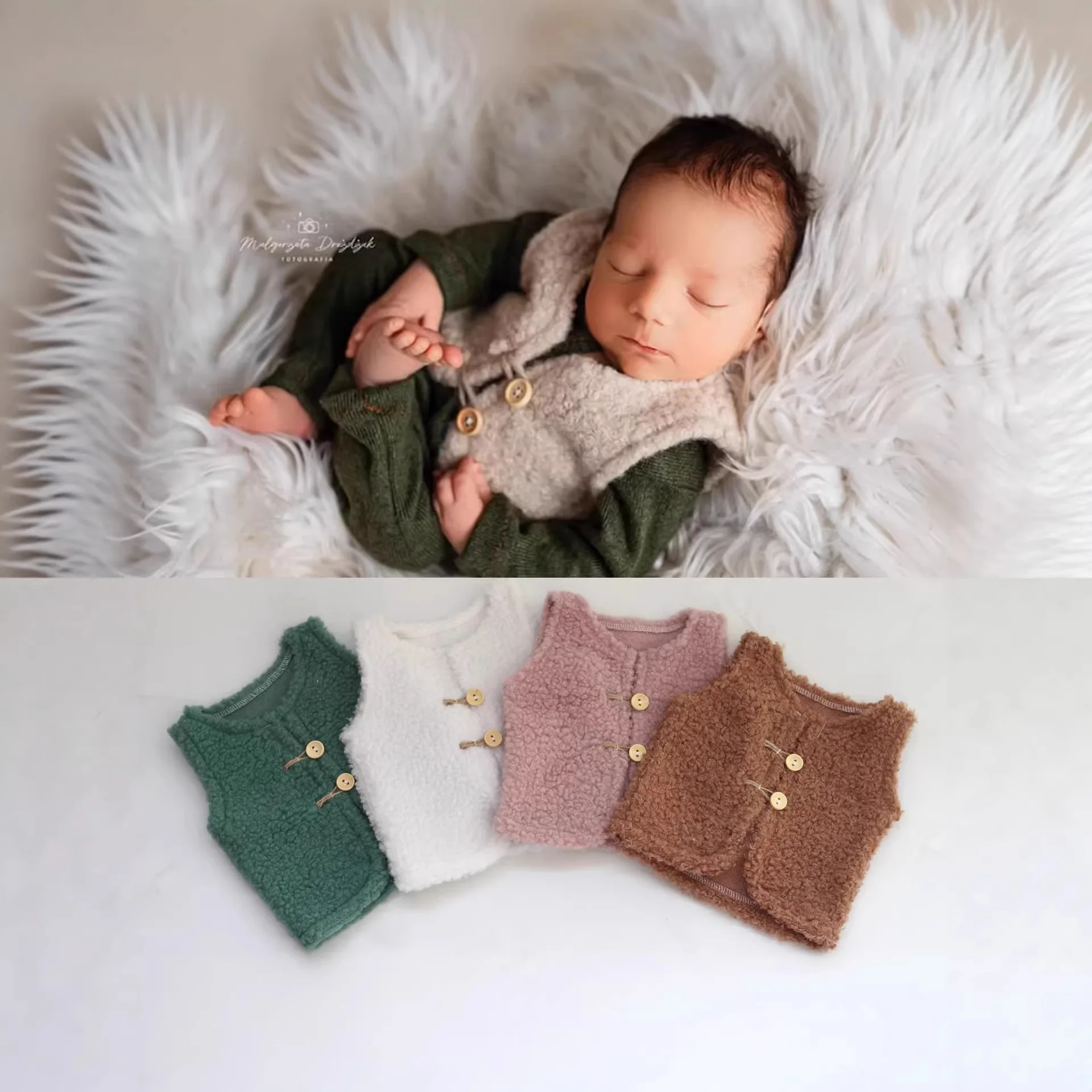 

Реквизит для фотосъемки новорожденных, милый жилет из овечьей шерсти, 0-1 мес., 4 цвета, с пуговицами, для детских студийных фотосессий, аксессуары, реквизит