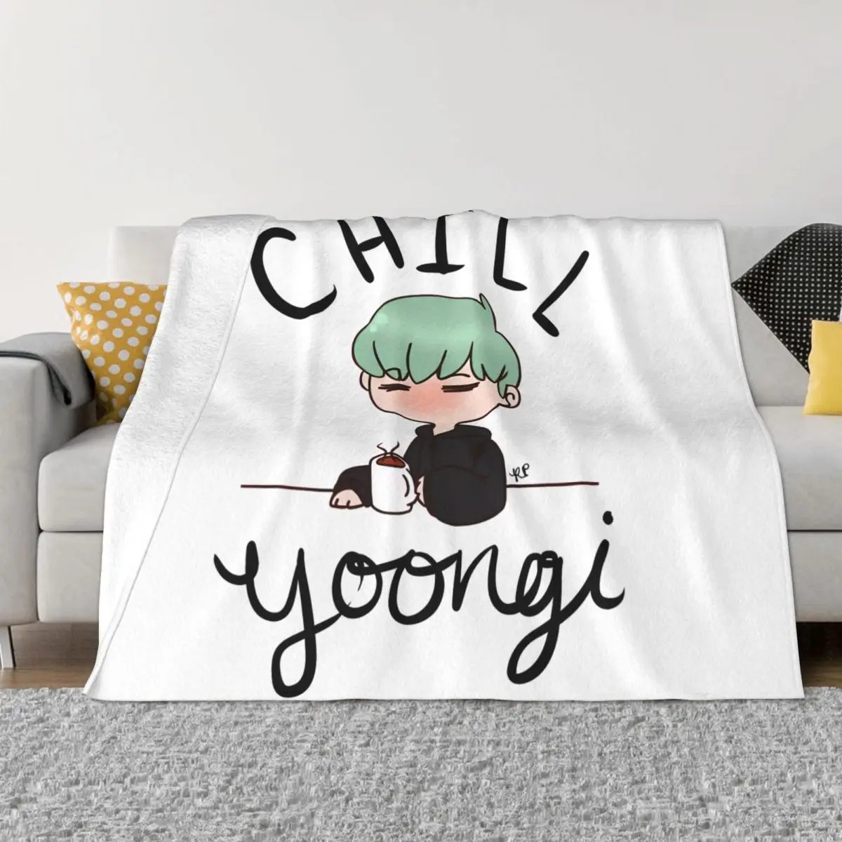 Chill Min Yoongi Blanket Banner Soft Warm Flannel Throw Blanket Comforter Bed Living Room Picnic Travel Home Sofa