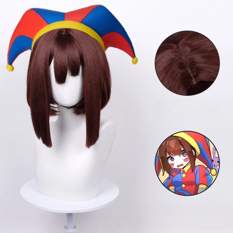The Amazing Digital Circus Pomni Cosplay Wig 35cm Brown Synthetic Heat Resistant Unisex Roleplay Party