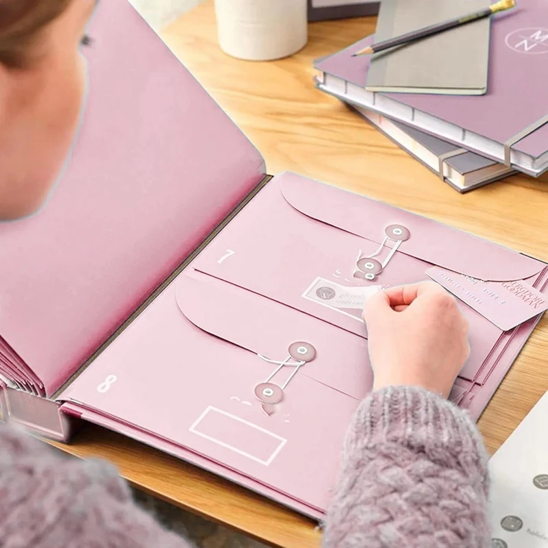 File Folders With Labels,Cute Paper Organizer With Zipper Pouch, Portable Documents Organizer For Home Office