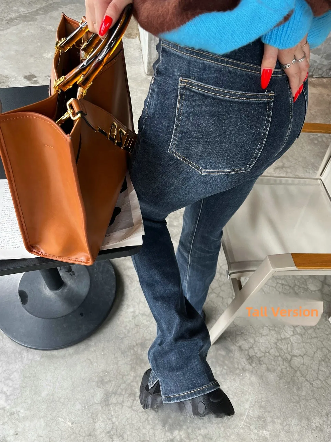 

Удлиненные винтажные синие джинсовые брюки-клеш с высокой талией, облегающие женские осенние новые повседневные брюки Sle Home Faion