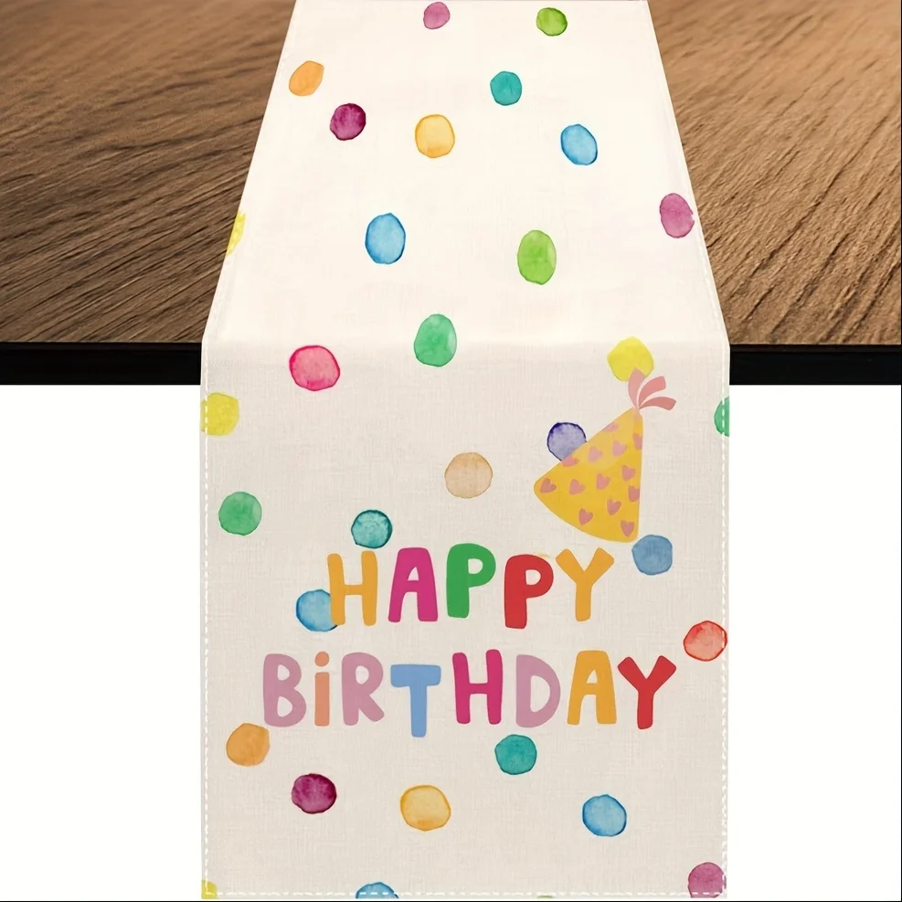 Tischläufer mit Polka-Dot-Muster zum Geburtstag, 2D-Einzeldruck, lebendig, langlebig, knitterfrei, Dekoration für Partys, Abendessen, Zusammenkünfte, Heim- und Küchengebrauch