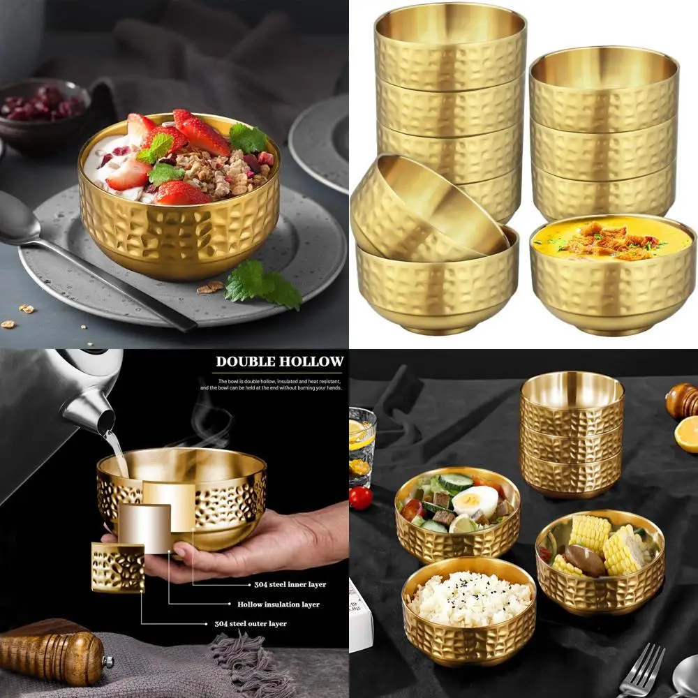 

Набор из 10 небольших суповых мисок из нержавеющей стали с двойными стенками, объемом 13 унций, идеально подходят для закусок, снеков, сервировки и десертов.