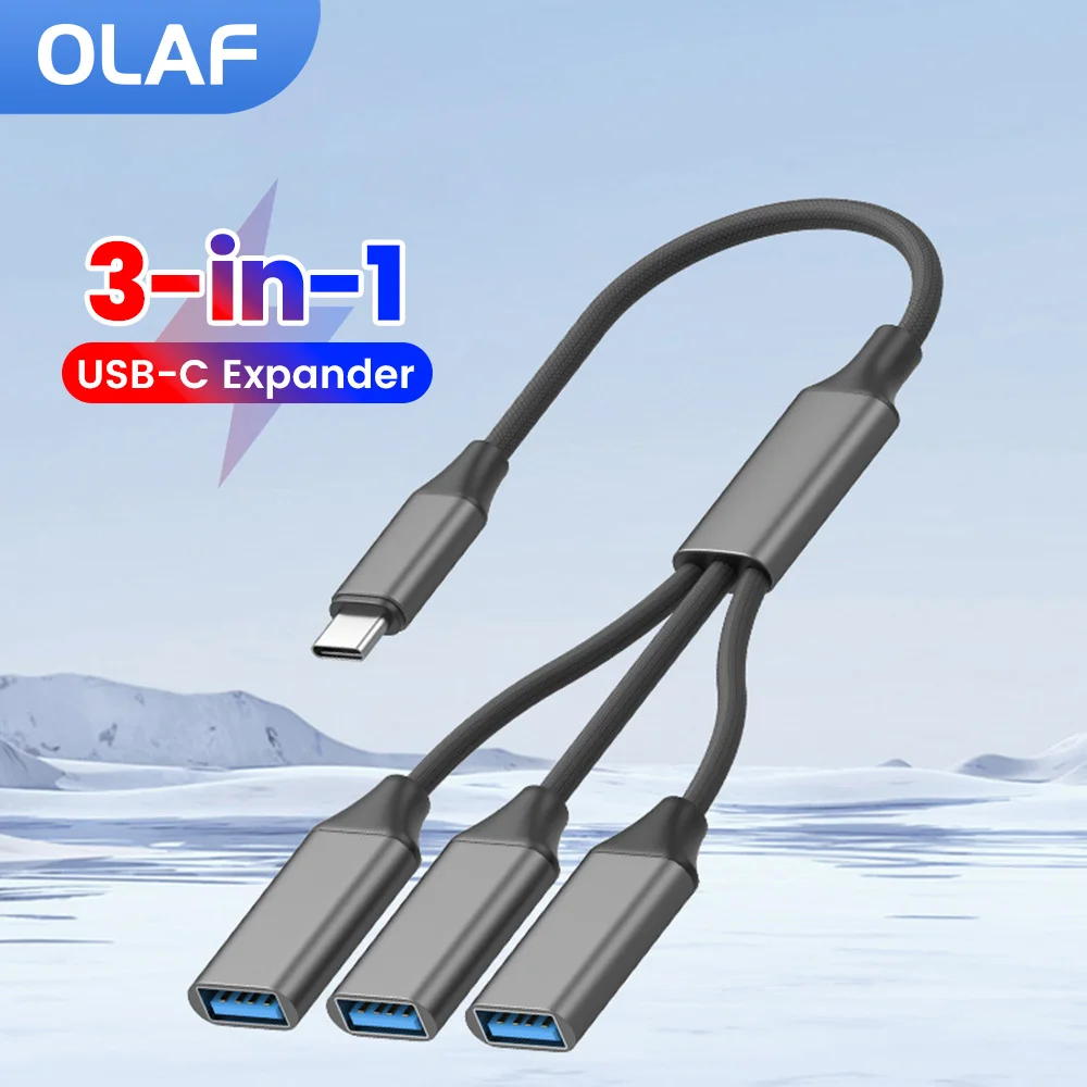 3-in-1 USB-C Expander USB/Type C Cable Splitter HUB Extentions USB/Type C OTG Adapter Cable Multiple Expander for iphone 15 16