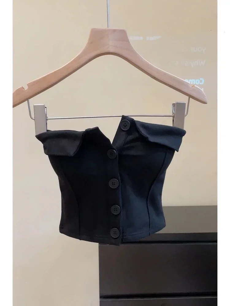 

Slimming Fitted White Tube Top Vest Women's Spring New Design Button Collar Hot Girl Outerwear Innerwear Summer Thin Cup Bral...