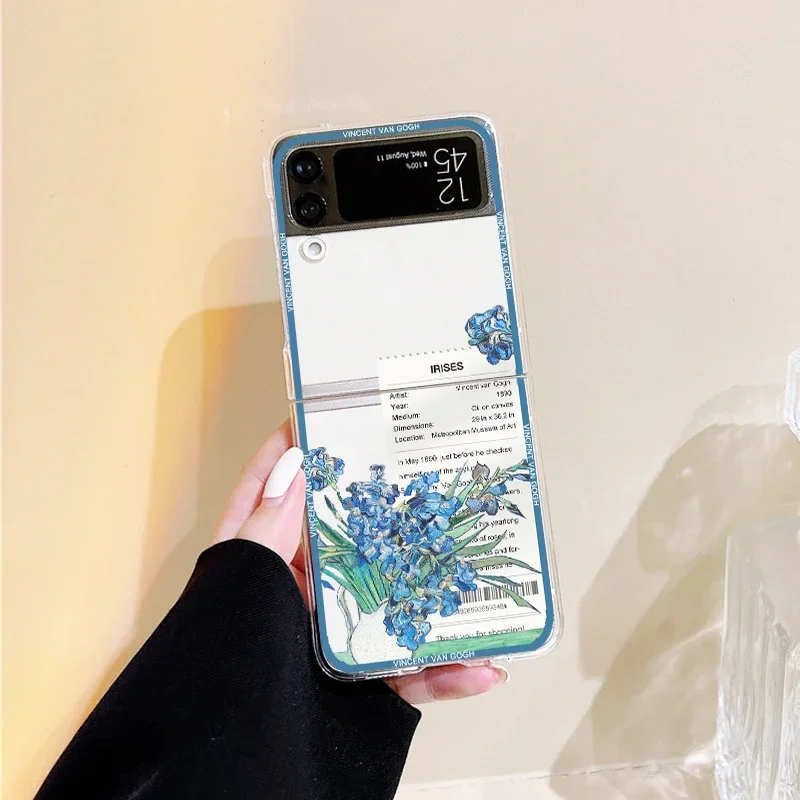 Retro Art Van Gogh Oil Painting Phone Case For Samsung Galaxy Z Flip 6 5 4 3 For Samsung Flip6 Hard Crystal Shell Cover Fundas