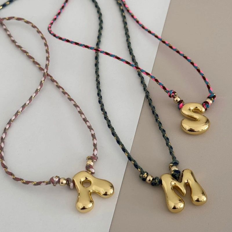 الملونة اليدوية بالون الأبجدية الأولية اللون الحبل قلادة الفولاذ المقاوم للصدأ فقاعة مكتنزة A-Z رسالة هدايا عيد الميلاد مجوهرات