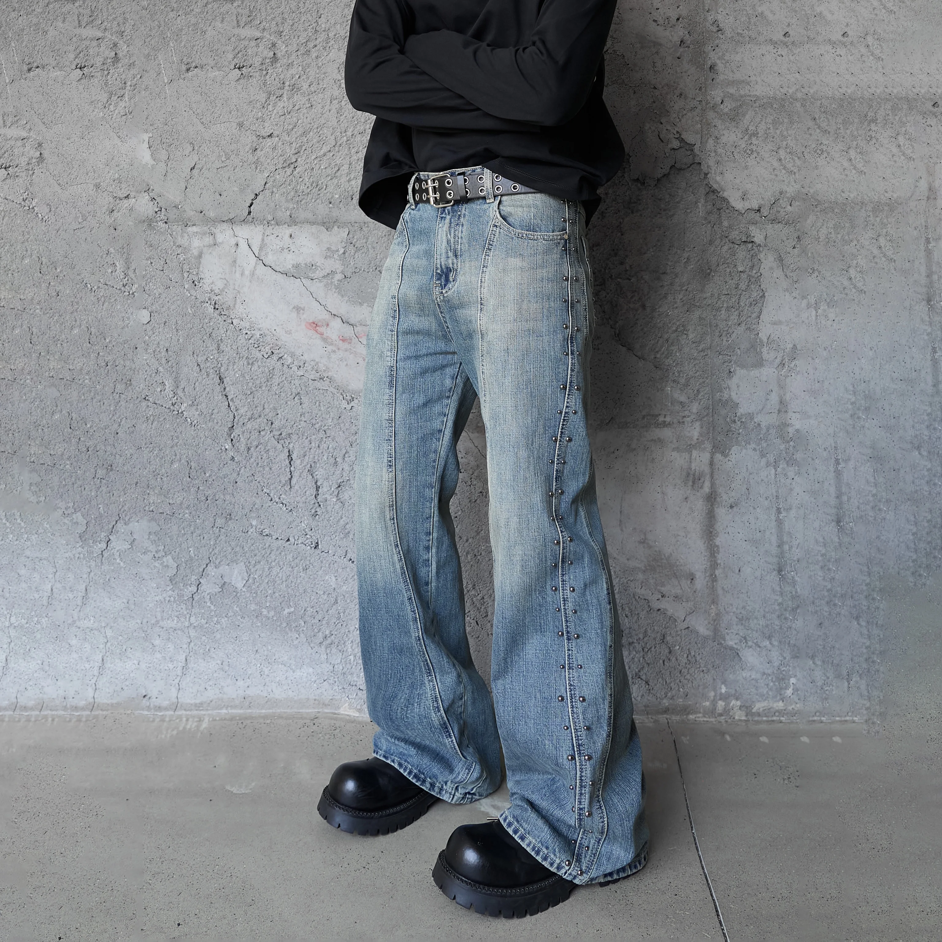 

AL80035 BLCG Джинсы унисекс с высокой талией, свободного кроя, из плотного денима, модные и стильные