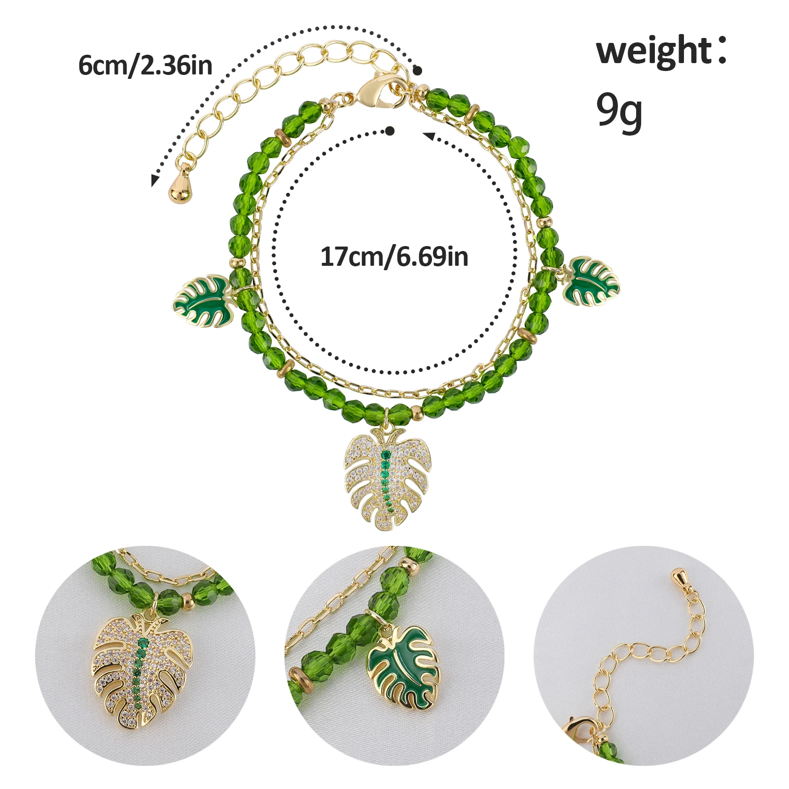 Chicgrowth Green Glass Bracelet for Women Luxury Jewelry for Ladies Girls Fashion Jewellery Leaf Women Beads Green Bracelets