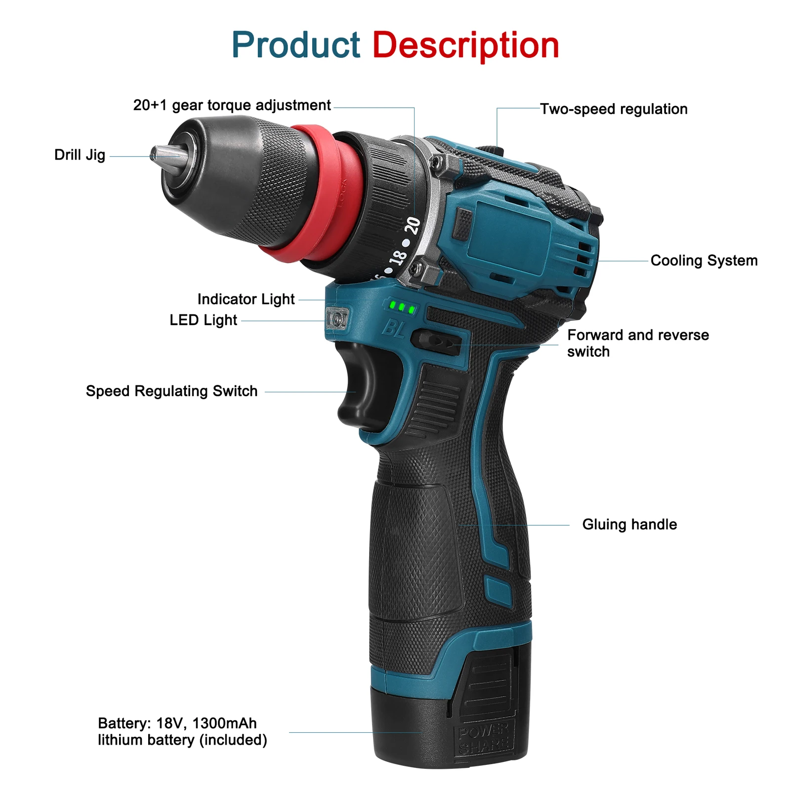 18V 2in1 Electric Screwdriver Mini Electric Drill Multi-function Power Tools 45Nm Torque Brushless Motor Practical Screw Driver