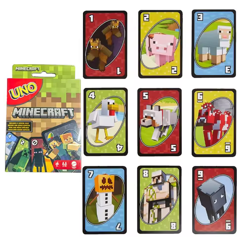 Mattel Games UNO Minecraft Card Game for Kids Adults Parties Collectible Deck Based On Popular Series for 2 To 10 Players