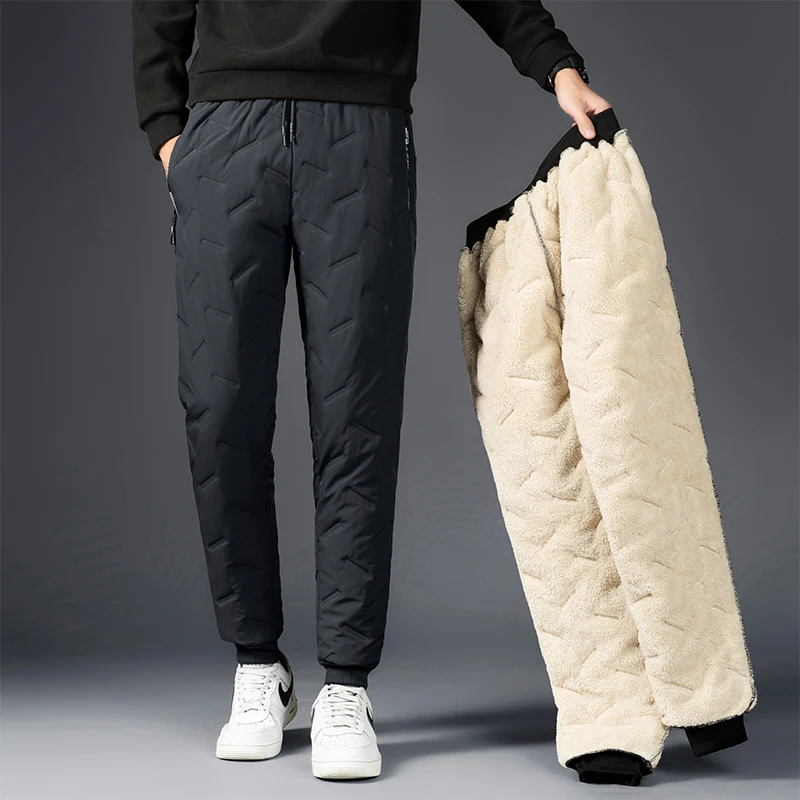 

Windproof Down Pants Winter Men Cashmere Thicken Sweatpants 2022 Outdoor Sports Fleece Warm Joggers Pants Men Trousers Plus Size