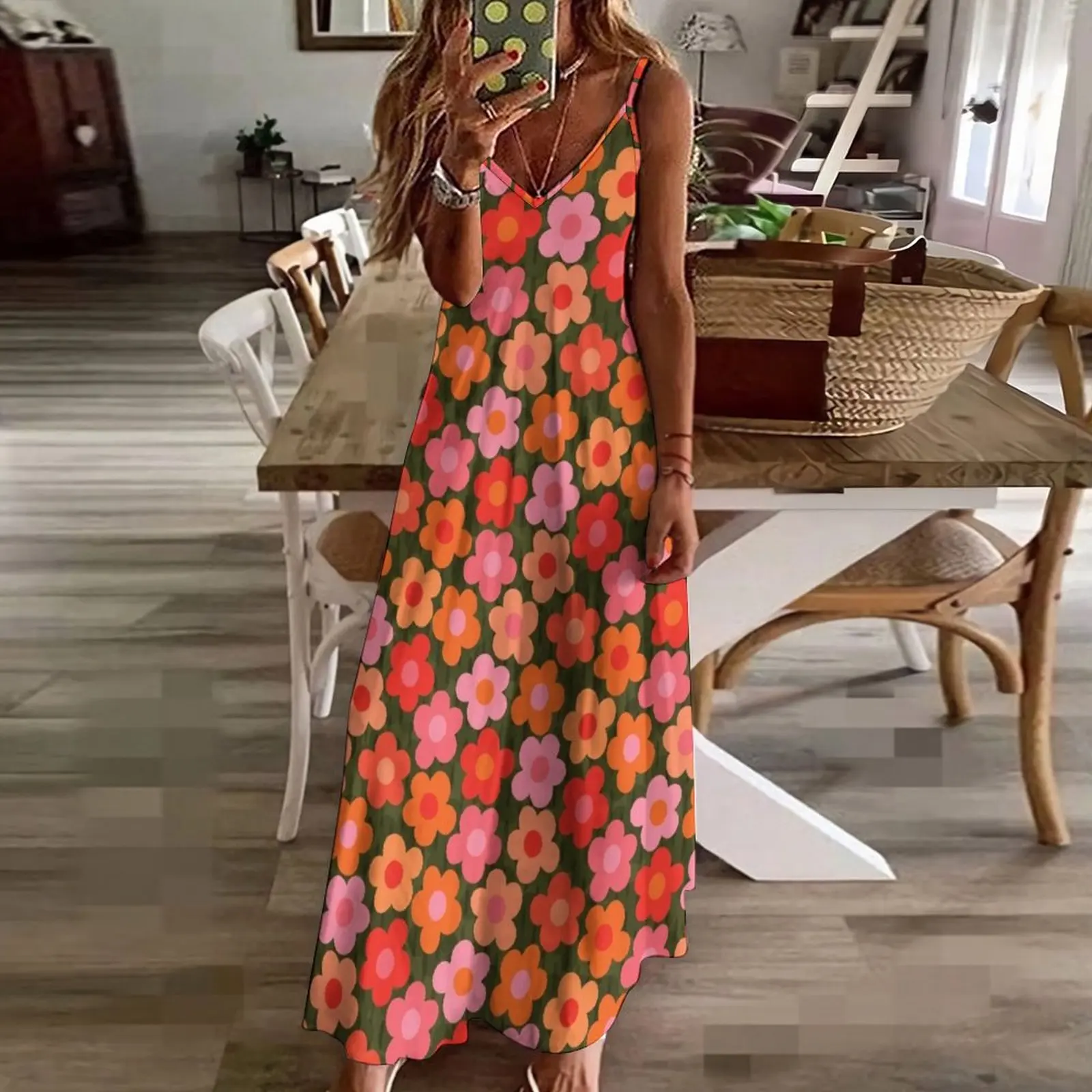 Vestido de verano sin mangas para mujer, estampado floral, estilo bohemio