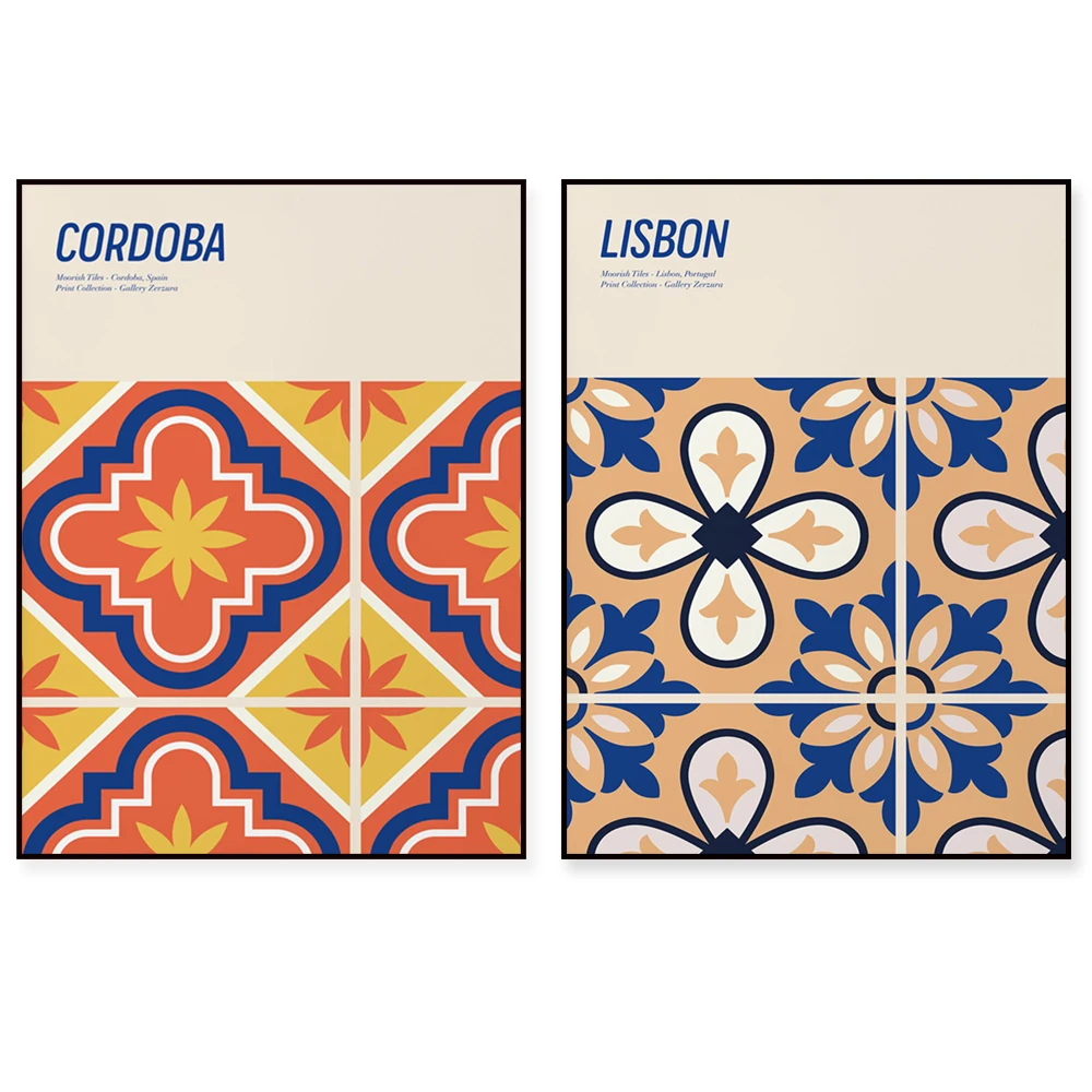Travel posters for Algeciras, Cadiz, Cordoba, Granada, Lisbon Portugal, Madrid, Malaga, Melilla Andalucia Spain