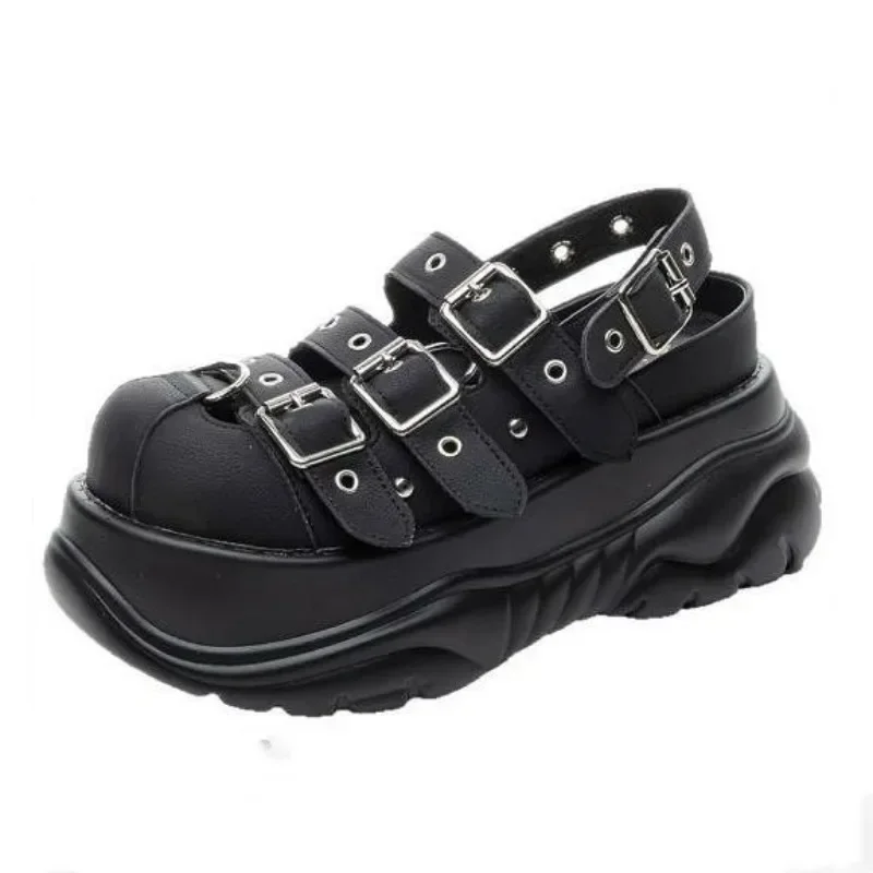 

7CM Platform Women's Shoes Fashion Microfiber Leather Sandals Luxury Comfort Belt Buckle Flats Loafers for Women Chunky Sneakers