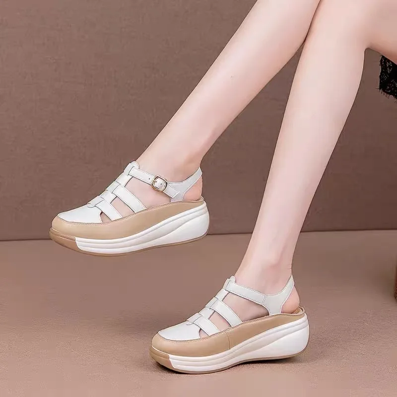 

European and American Design Sandals 2026 Summer New Hollow Out Breathable Luxury Comfortable Color Blocking Women's Shoes
