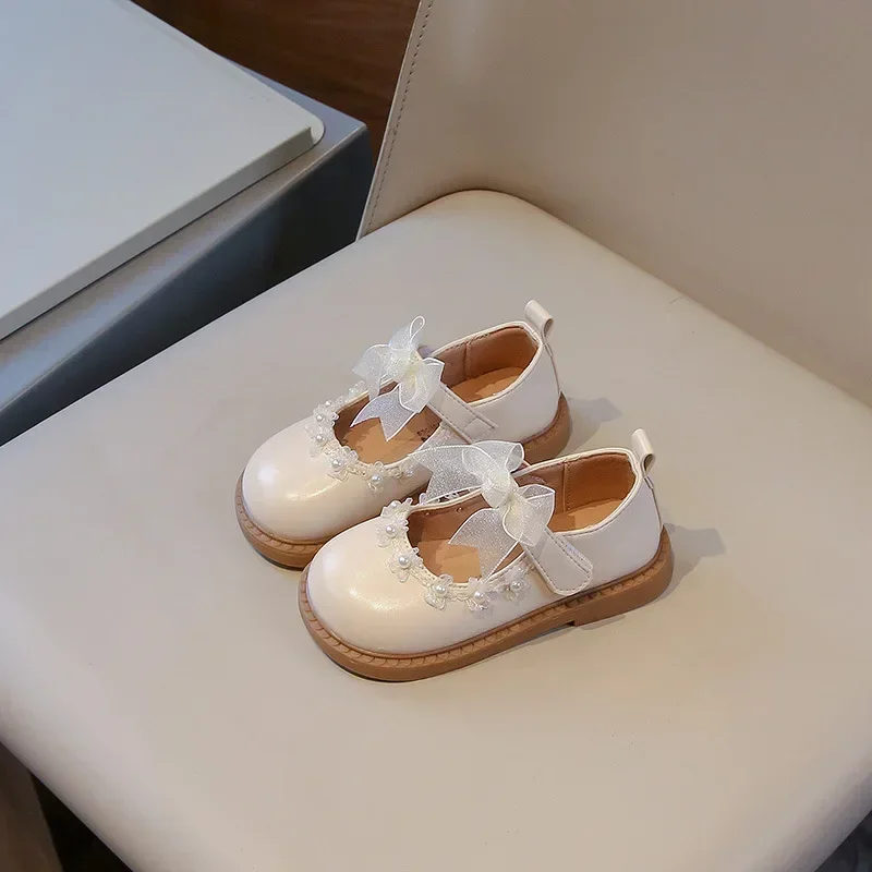 Elegant Meisje Prinses Schoenen Nieuwe Chique Kinderen Leren Schoen Kanten Vlinderdas Kinderen Mode Prinses Causale Bruiloft Platte Schoenen Non-Slip