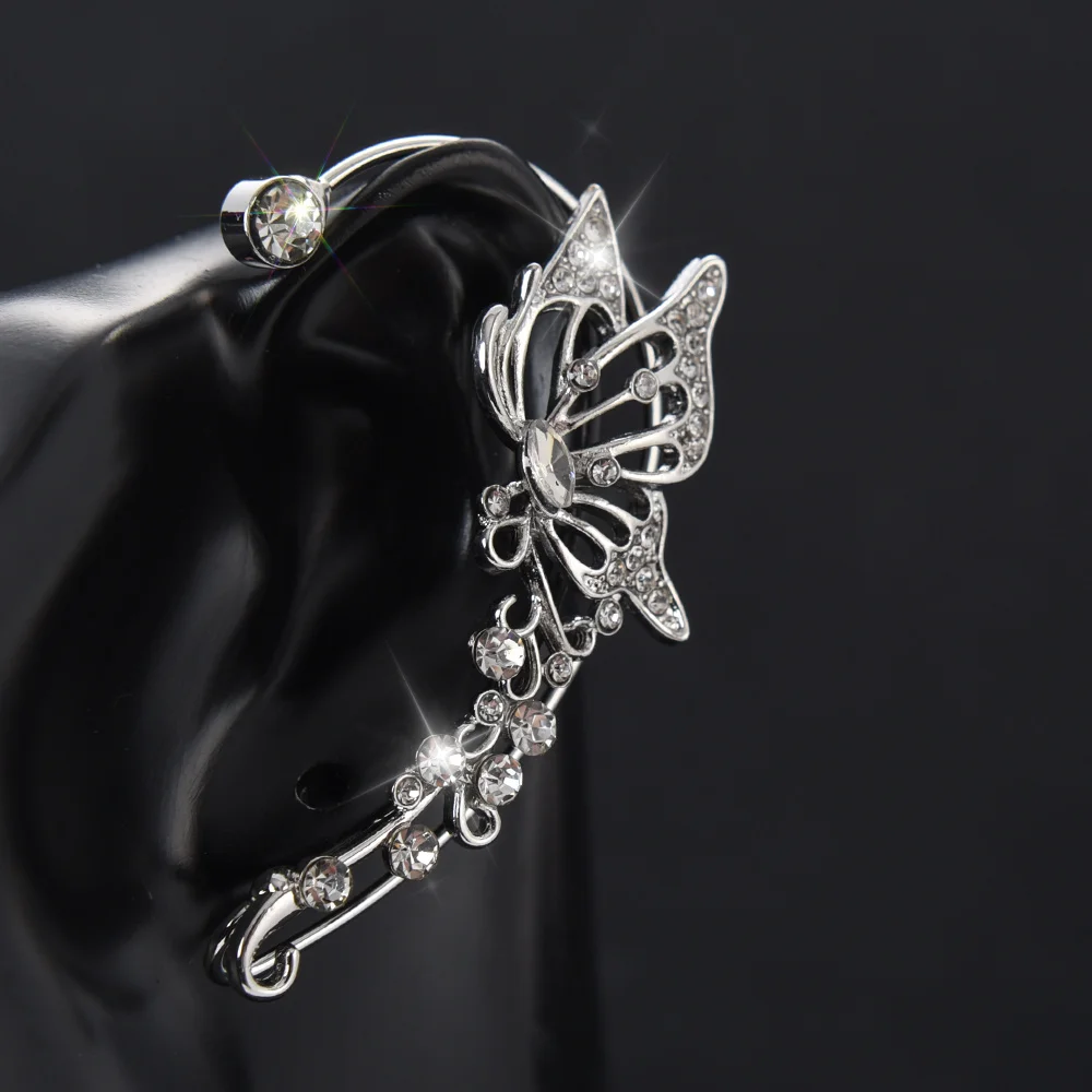 Vintage Elf Butterfly Wings Ear Cuffs Crystal Earring For Women Creative Cos Elf Fairy Earrings Goth Punk Accessories Girls Gift
