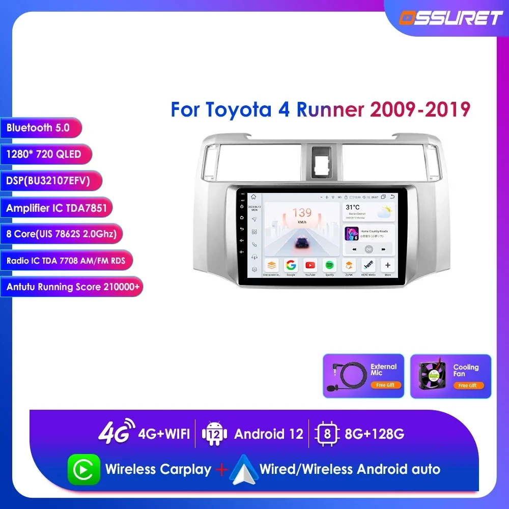 

Автомобильный радиоприемник Android 13 2 din, авторадио, мультимедийный плеер для Toyota 4Runner 2009 2010-2019, поддержка DSP IPS OBD WIFI 4G LTE SWC BT