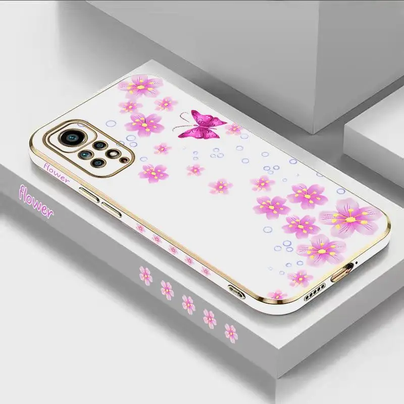 Cherry Butterfly Luxury Plating Phone Case For Xiaomi Redmi Note 11 10 Pro 10 12 11S 9 10A 10C 9C 9A 9T Cover