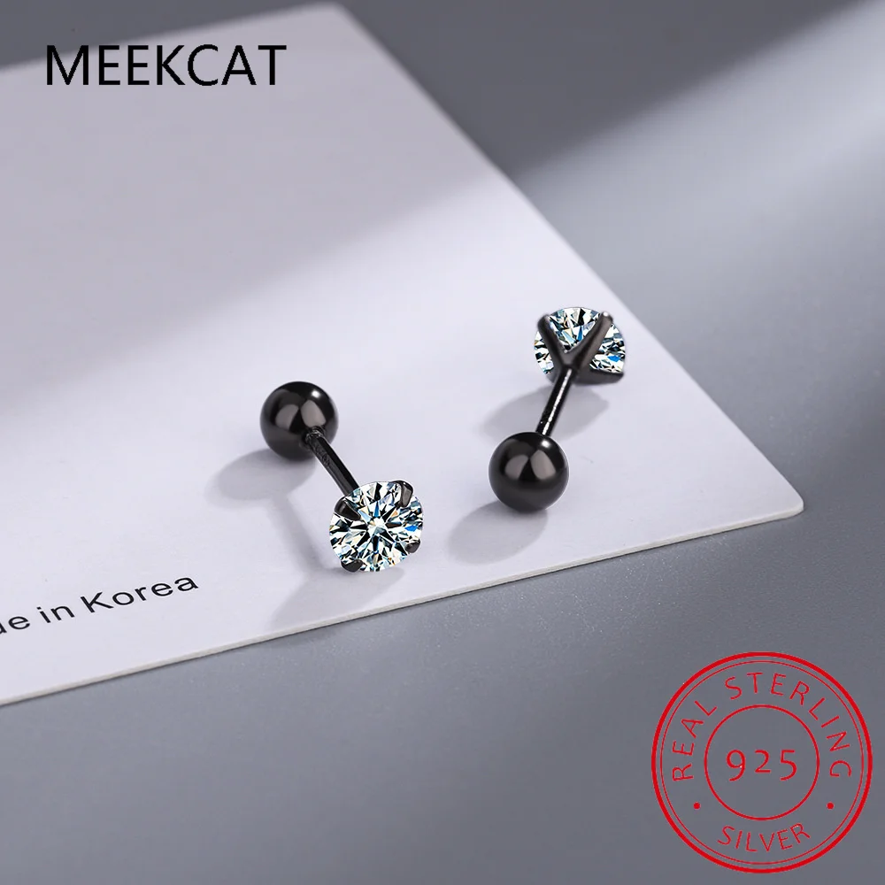 S925 anting-anting Moissanite perak murni 0.5-2ct D 6 Prong Berlian Moissanite sekrup kancing untuk wanita pernikahan perhiasan bagus