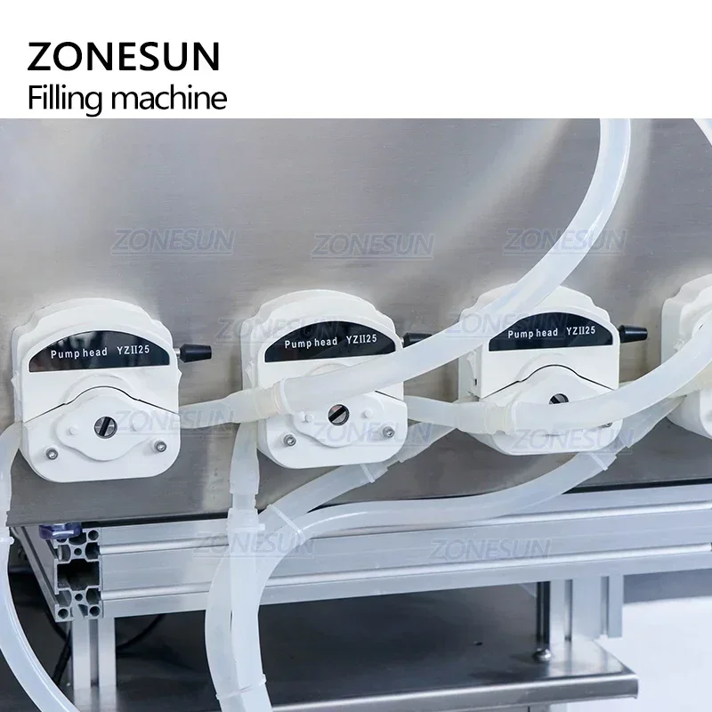 ZONESUN ZS-DTPP4E อัตโนมัติสี่หัวโต๊ะ PNEUMATIC เติมเจลโลชั่นเครื่องดื่มปั๊ม Peristaltic Liquid Filling Machine