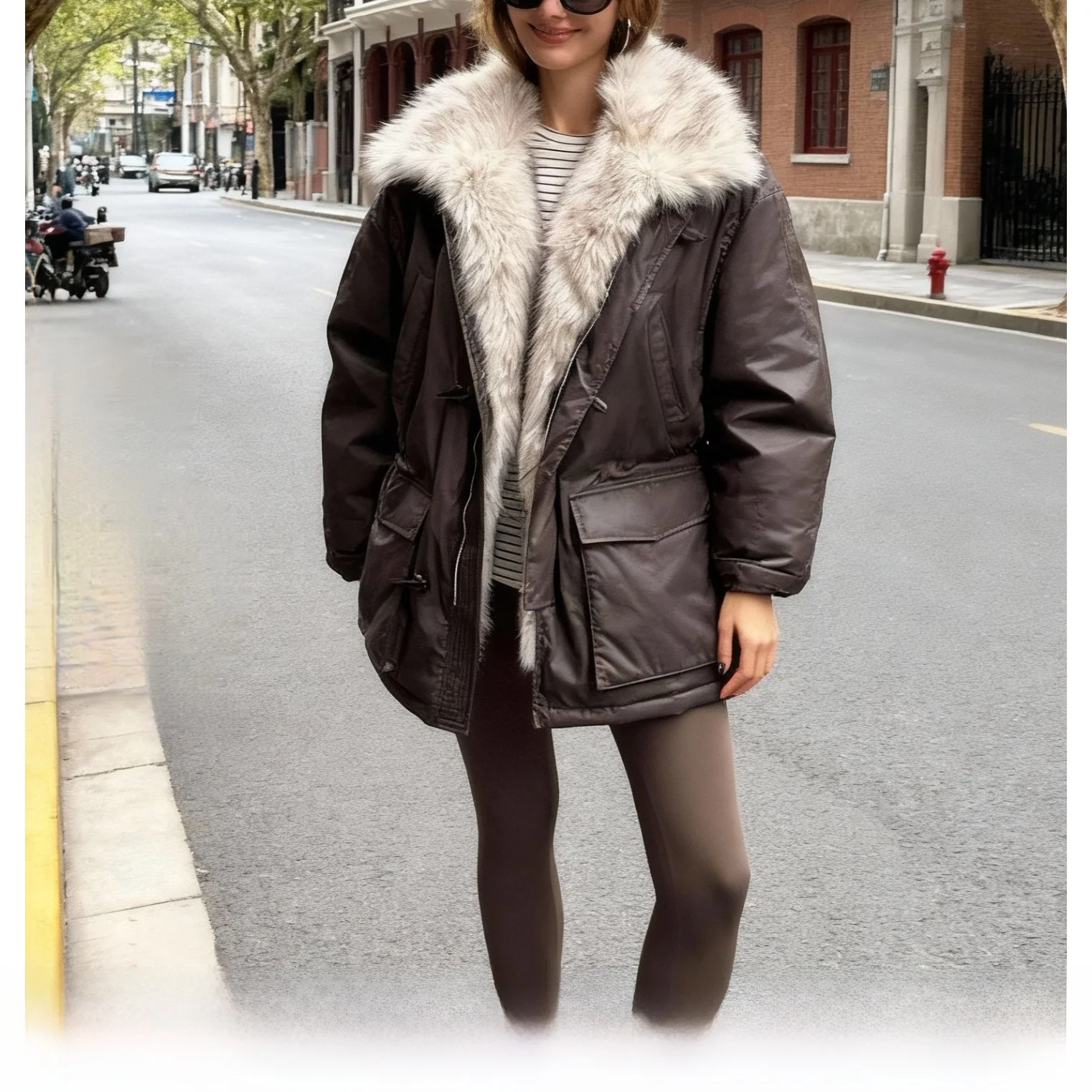 

Autumn Winter Women's Parka Coat with Detachable Fur Collar Long Sleeve Zipper Closure Commute Style Mid-Length Jacket