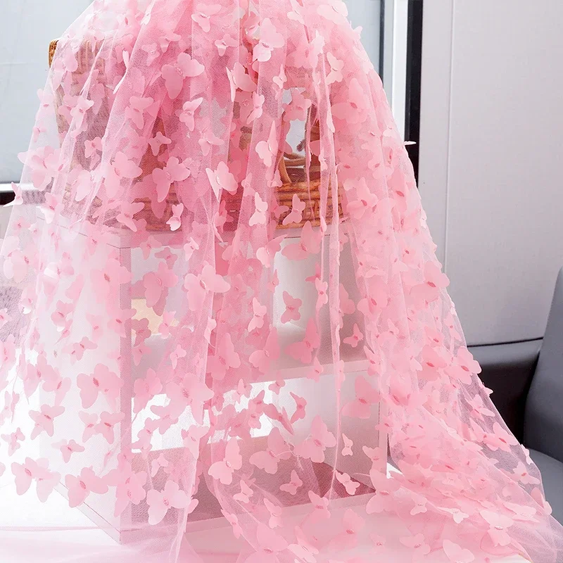 1 YARD 3D ปักผีเสื้อผ้าตาข่าย Rainbow Gradient หัตถกรรมผ้า Tulle DIY ชุด STAGE เครื่องแต่งกายเย็บผ้า