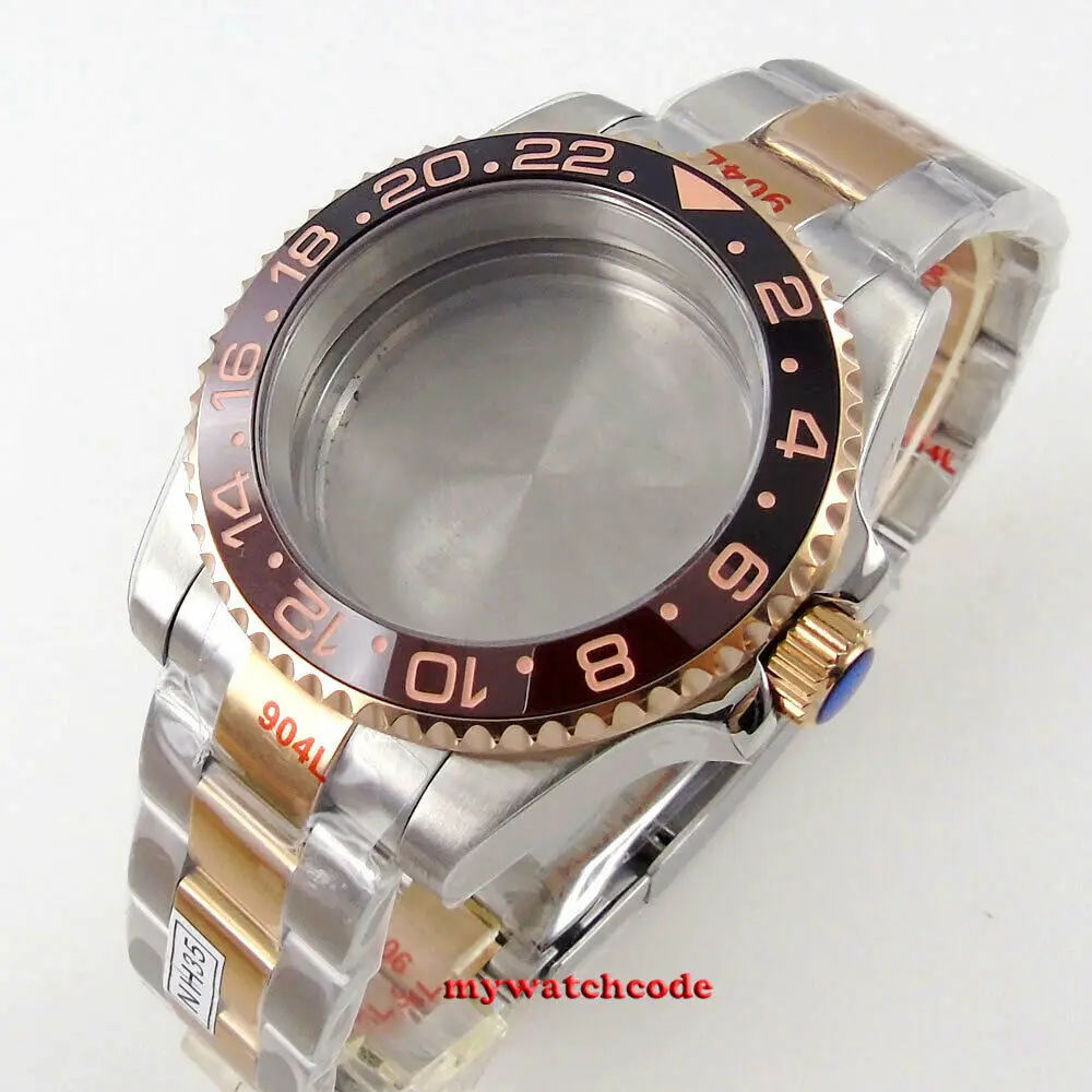 40 mm Rootbeer-Keramiklünette, Saphirglas-Uhrengehäuse, passend für NH34 NH35 NH36 2824 2836 Miyota 8215 8205 Uhrwerk