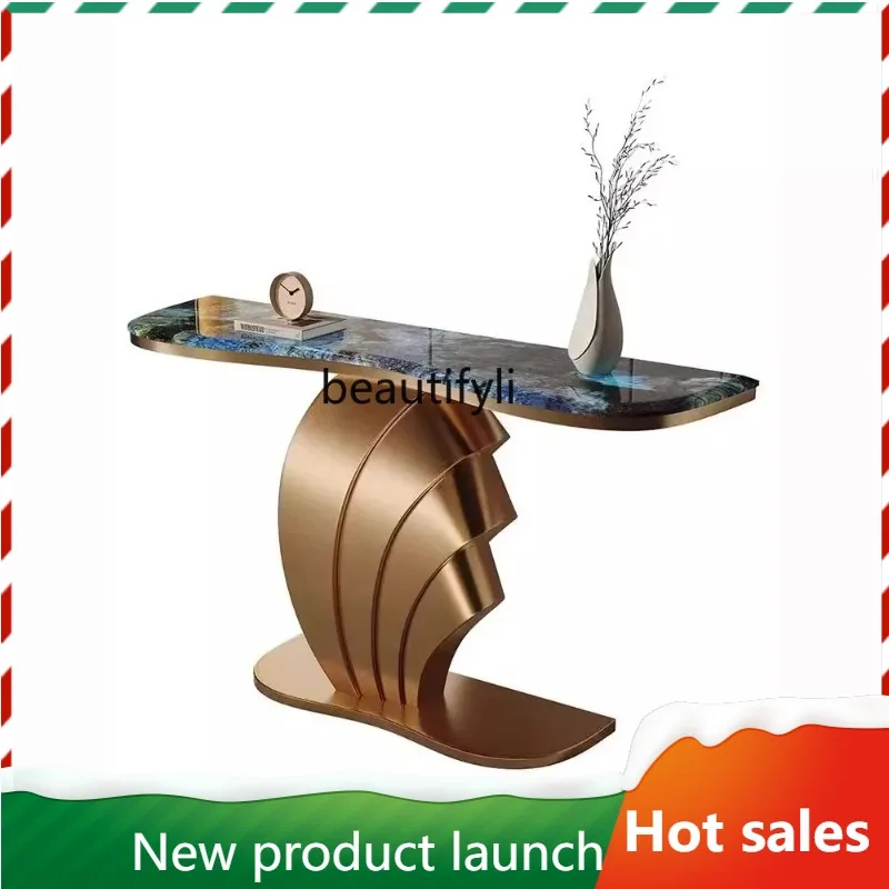 

F56 Smooth Sailing Rock Board Entryway Table Light Luxury Entryway Stainless Steel Entryway Table Wall-Mounted Decorative Strip