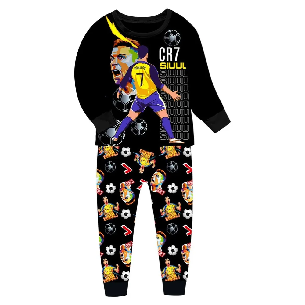 Children's Clothes Boy Girls Football Star Pajamas T-shirt Pants Long Sleeve Homewear Ronaldo Siuuu CR7S Jersey Kids Fans Gifts