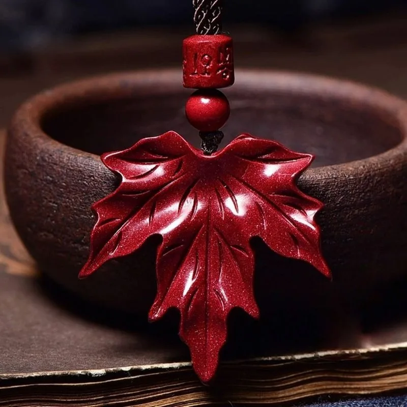 

Natural Raw Cinnabar Maple Leaf Pendant, Exquisite and Fashionable Ethnic Style Jewelry