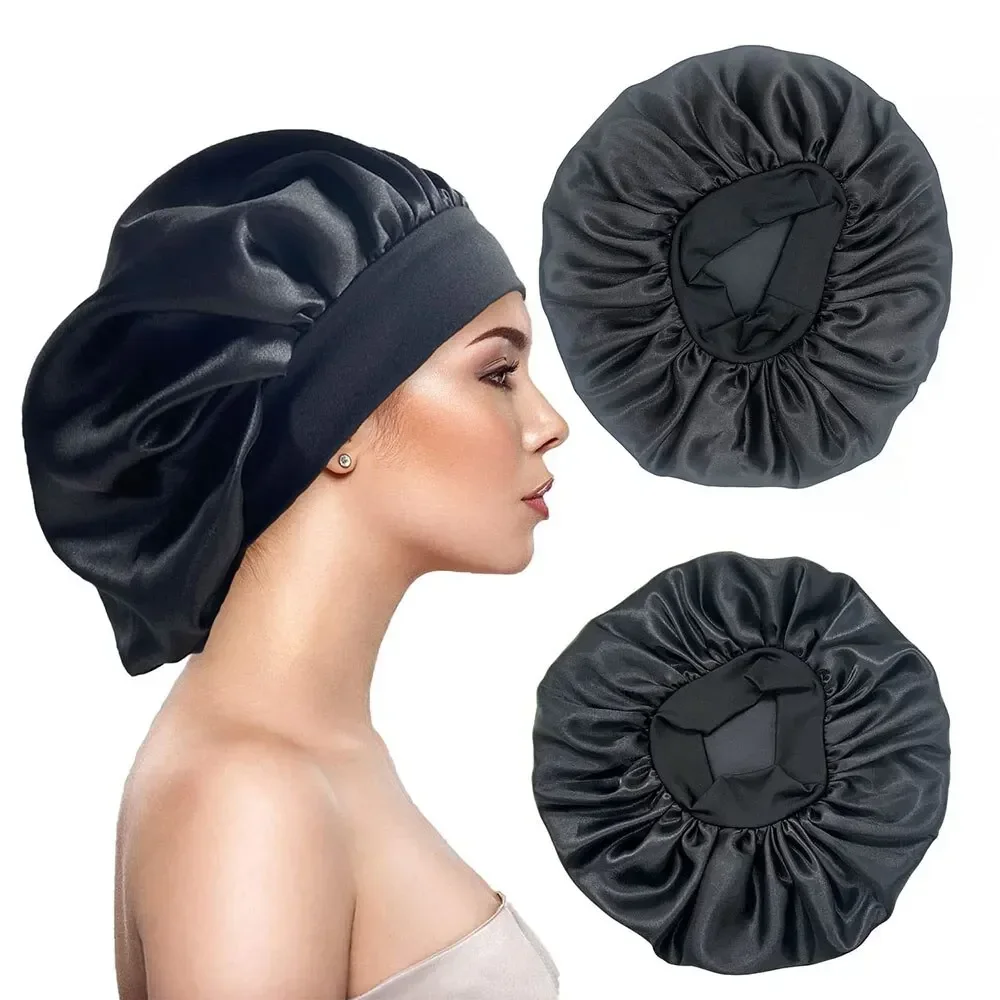 Newly Satin Night Hair Cap Women's Solid Sleeping Hat Sleep Care Bonnet Nightcap For Women Unisex Cap