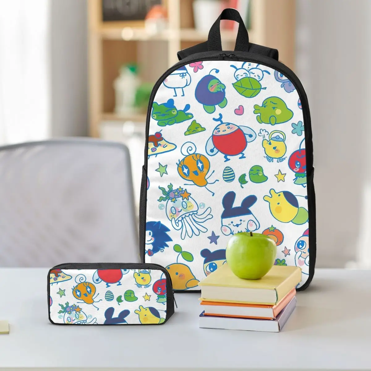 Tamagotchi Friends Backpack Student BookBag School Bag Shoulder Bags 3ps Insulated Lunch Bag Pencil Case