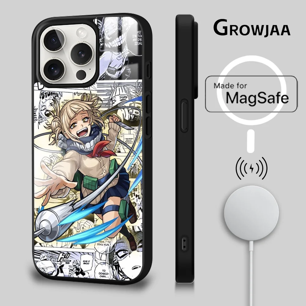 Anime MHA H-Himiko T-Toga Magnetic Phone Case For iPhone 15 14 13 12 11 Pro Max Plus Mini Mirror Wireless Magnetic Cover