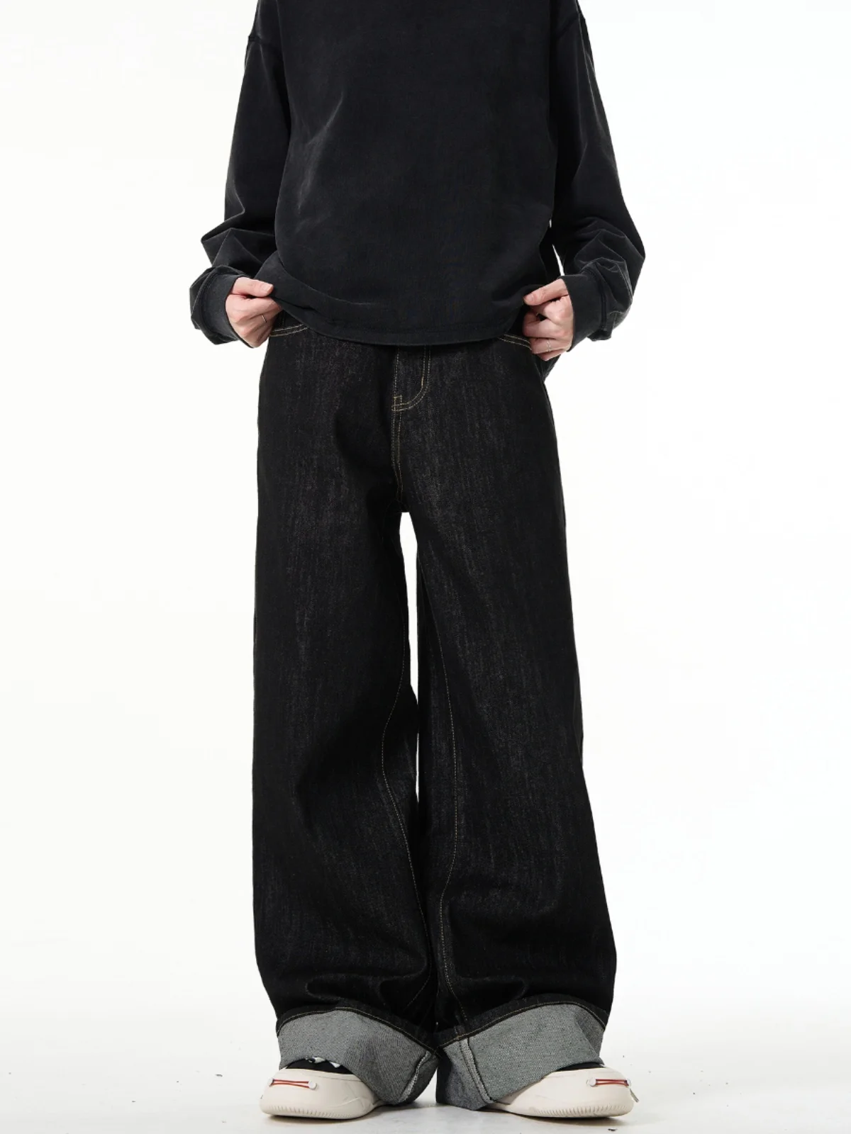 

MADWITCH New American Retro Cleanfit Wide Leg Jeans Men Loose Simple Casual Floor-Length Pants Winter Collection