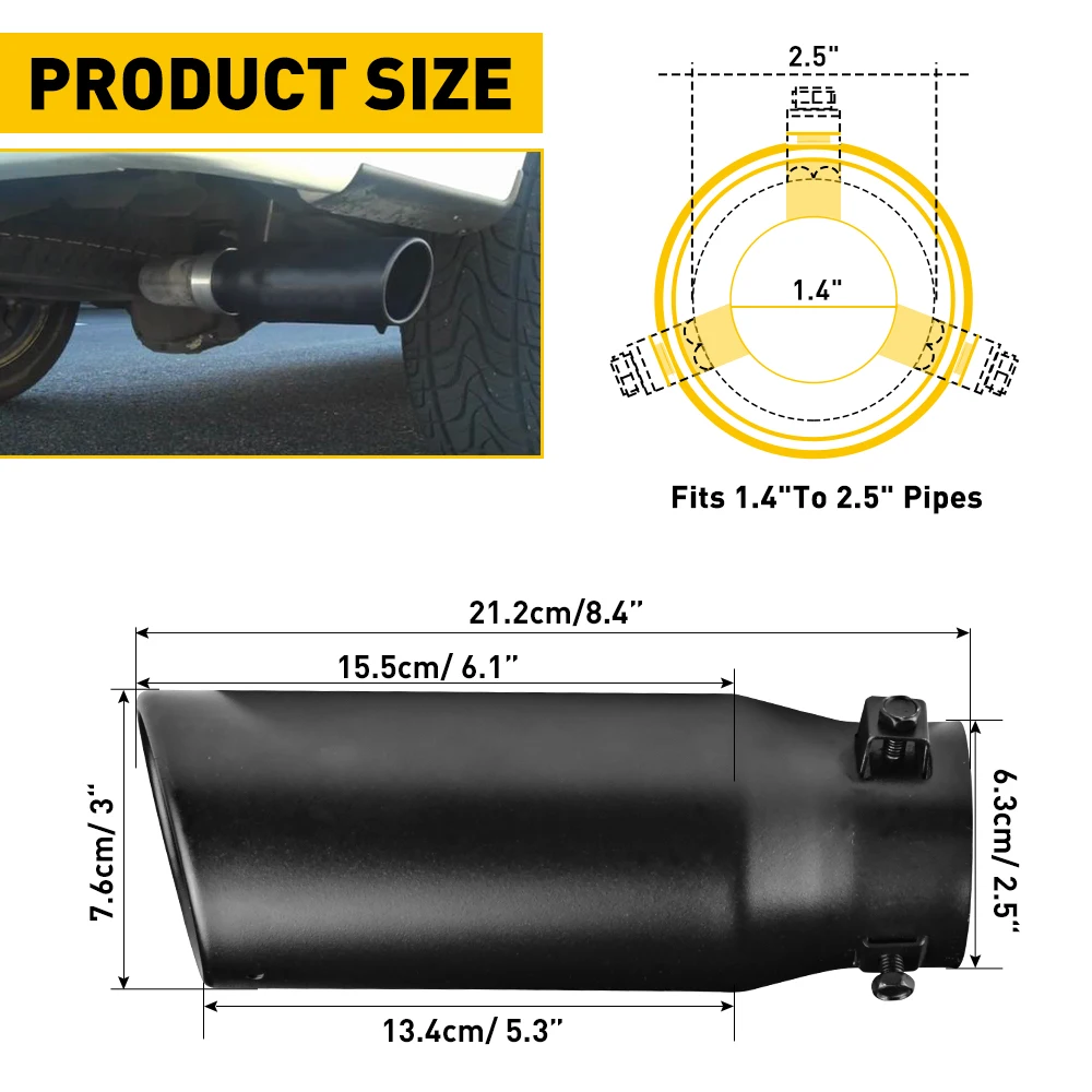 Universal Car Exhaust Tail Muffler Tip Straight Pipe Single Outlet Matte Black 21cm For Auto Interface 3cm-6.3cm Accessories