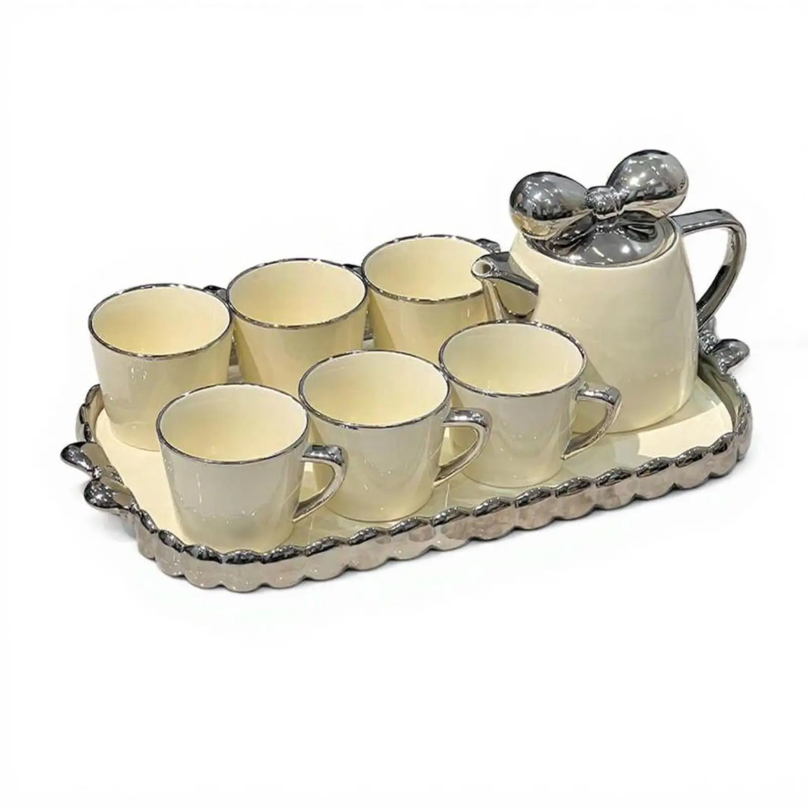 

Porcelain Tea Set, Ceramic Teapot and Cups, Modern Cream