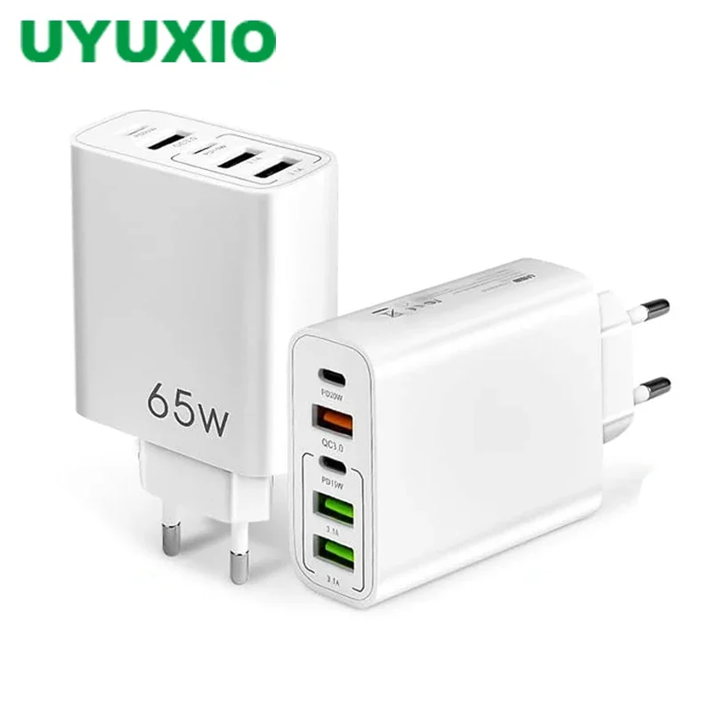 

UYUXIO 65 Вт Настенный адаптер для быстрой зарядки 5 в 1 Многопортовое зарядное устройство для телефона USB C для iPhone 16 15 Pro Max Plus Samsung iPad Все телефоны