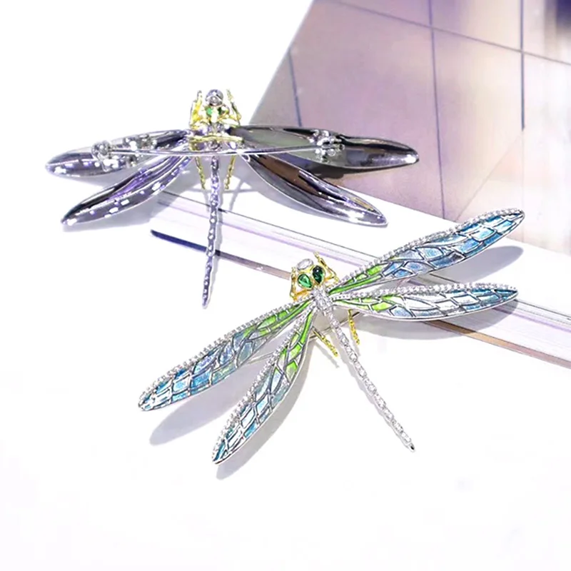 ZOCA New Design 925 Sterling Silver Paint K Gold Dragonfly Brooch Women's Boutique Jewelry Party Wedding Collection Gift