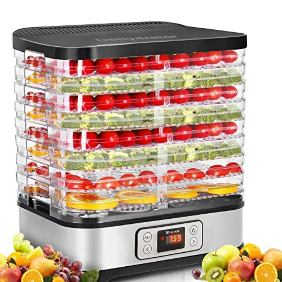

Food dehydrator for jerky fruit herbs veggies meat dog treats 8 BPA-free trays 72H timer 158F temp control 400W includes fruit