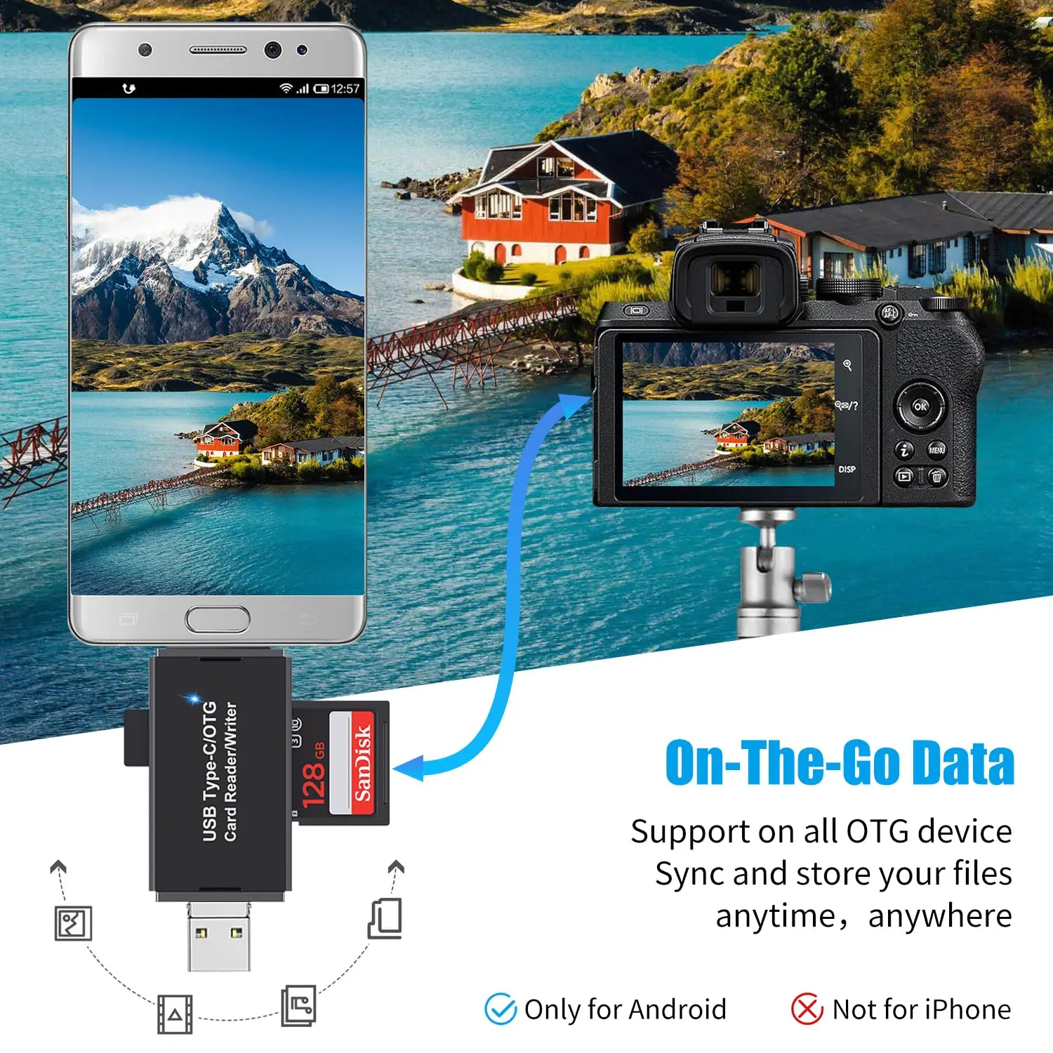 Hannord OTG 3 in 1 USB 3.0 Type C Micro USB - SD/Micro SD/TFカードリーダー (PC/ラップトップアクセサリー用スマートメモリカードリーダー)