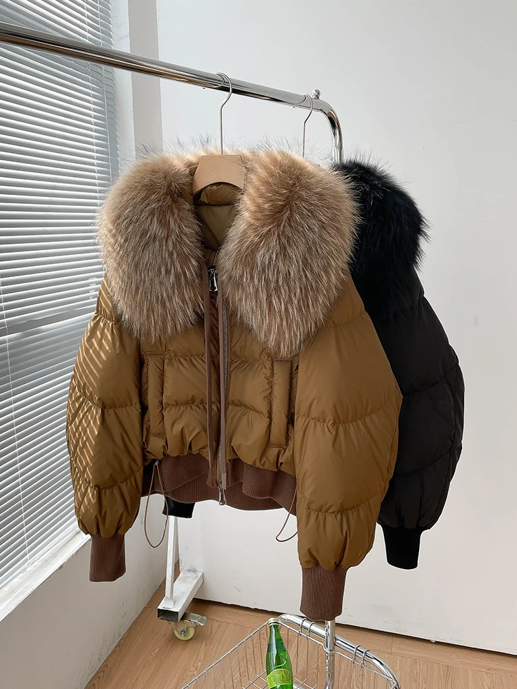 2026 Winter Real Fox Fur Collar White Duck Down Padded Down Jacket Regular Fashion Warm Big Fur Collar Women's Coat