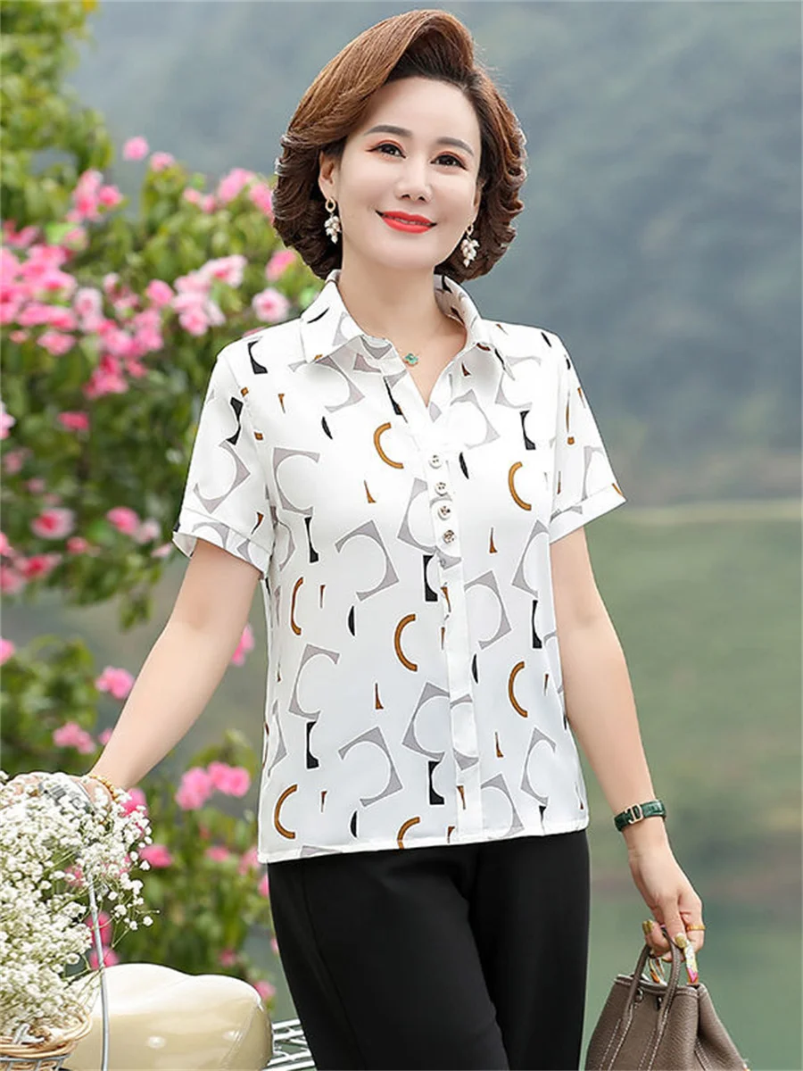 5XL Women Spring Summer Blouses Shirts Lady Fashion Casual Half Sleeve Turn-down Flower Printing Blusas Tops TT2107