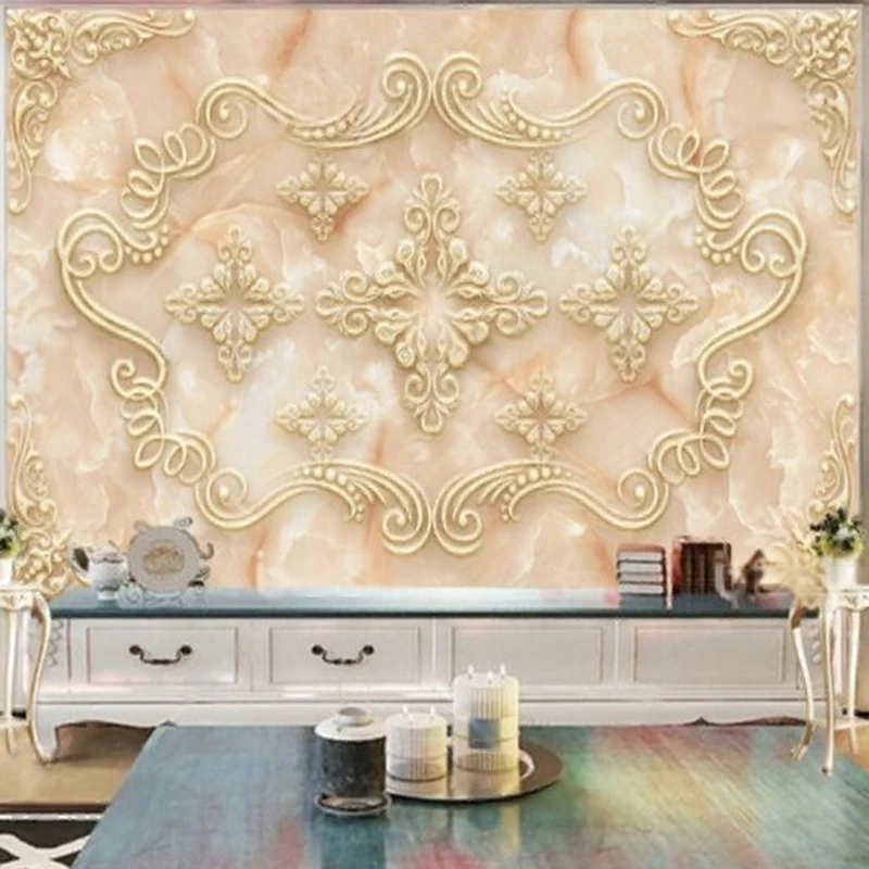 

European-style 3d jade carved TV luxurious home bedroom background wall