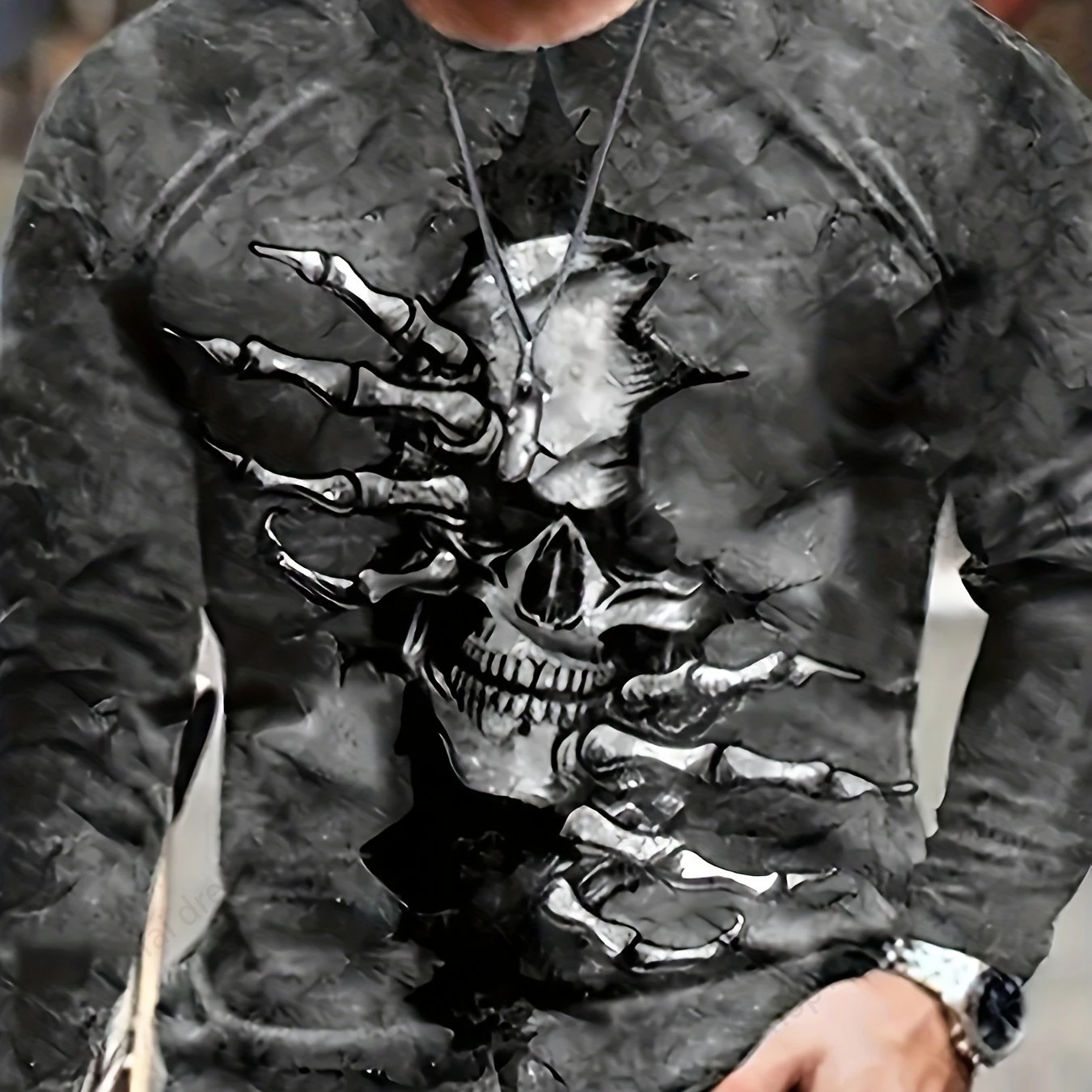 Halloween Men\'s Long Sleeve T-shirt 3d Skull Skeleton Print Graphic T Shirts Men Fashion Hip Hop Tops Tees Men\'s Clothing Horror