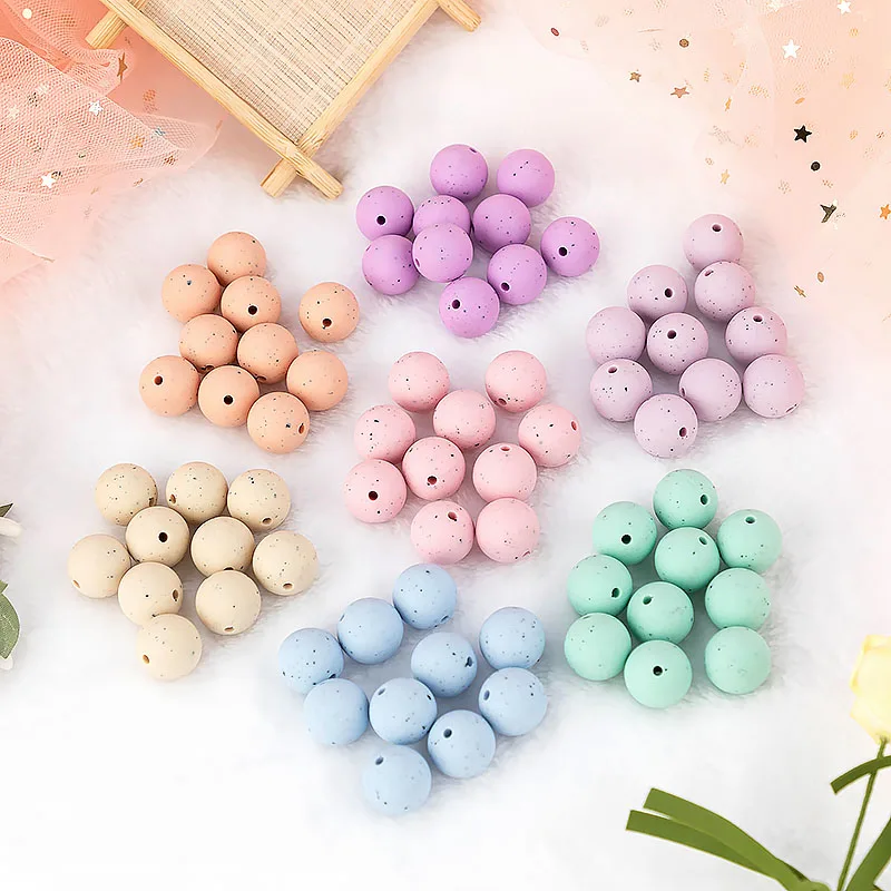 TYRY.HU 50pc Food grade silicone Teether Round Beads Terrazzo & Leopard Print Teething Beads DIY pacifier Chain Necklace 12/15mm