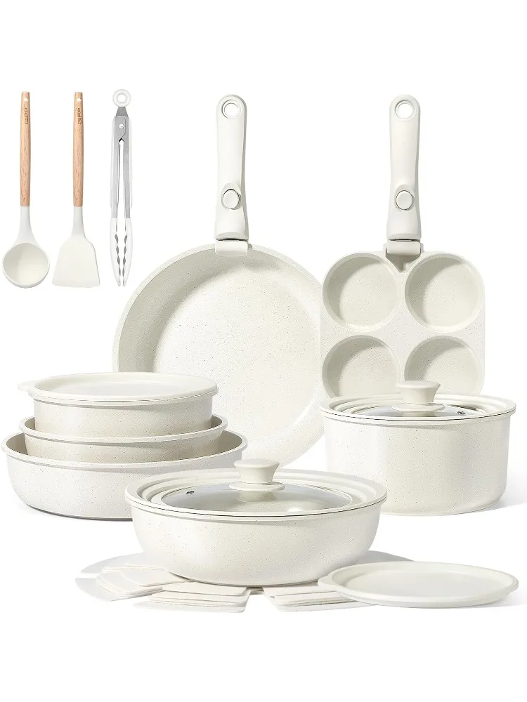 

Ceramic Pots and Pans Set Non Stick, Nonstick Detachable Handle Cookware Sets, Healthy Non Toxic PFAS PFOA & PTFE Free